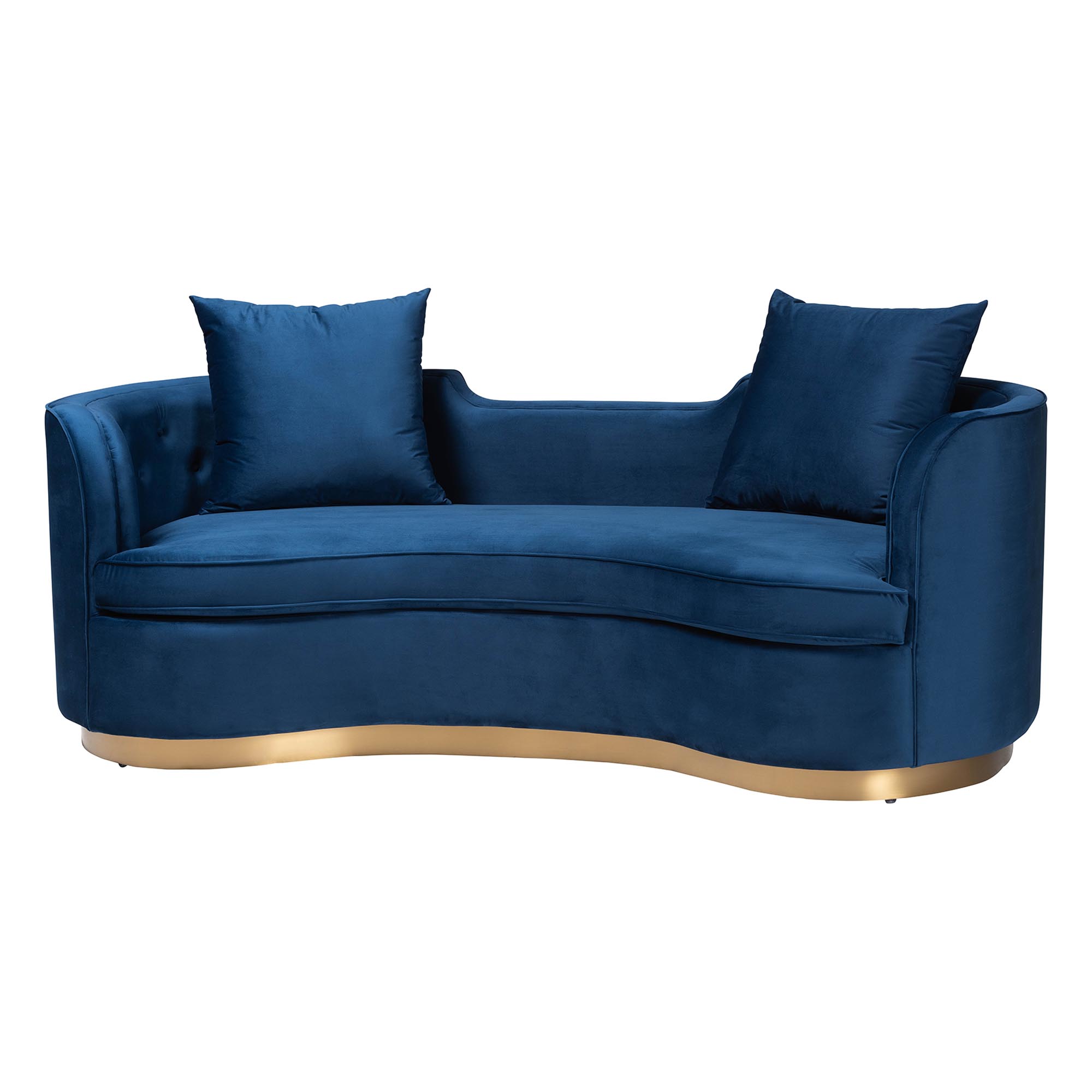 Baxton Studio Deserae Glam and Luxe Navy Blue Velvet and Brushed Gold Metal Sofa